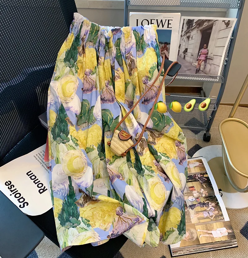 

Новинка лета 2022, дизайнерская нишевая юбка трапециевидной формы с высокой талией, романтичная французская юбка с рисунком маслом для женщи...