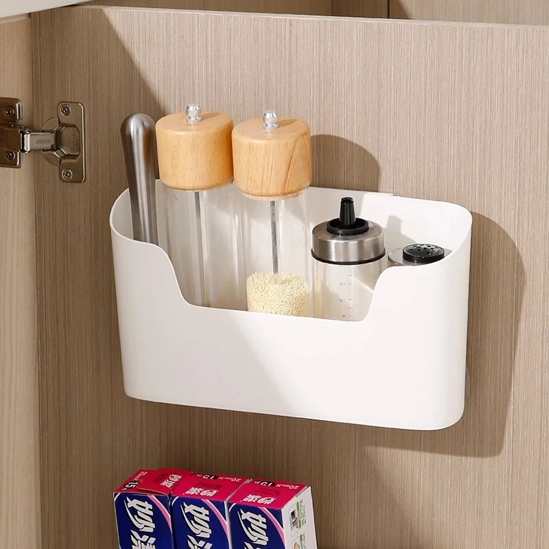 Wall Hanging Storage Box Bathroom Cosmetics Organizer Kitchen Cabinet Door Seasoning Home Remote Control Sundries Holder |