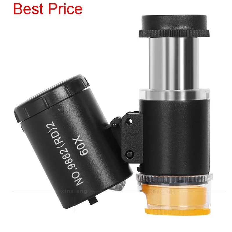 100 шт./лот 60x портативная лупа стекло охлаждения и обогрева 3 светодиодные