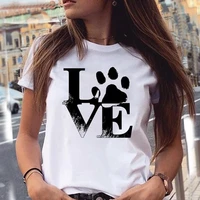 2022 new women t shirts love trend style dog paw cartoon animal short sleeve t shirt female harajuku summer clothes tops tees