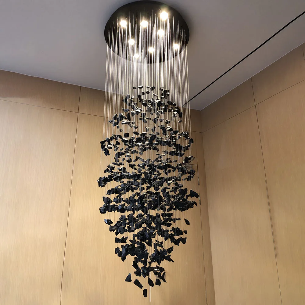 

Luxury Stone Crystal Chandelier Large Modern Staircase Led Lighting Fixtures Long Hallway Lobby Hanging Cristal Lamps