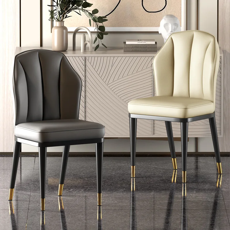 

Nordic dining chair home restaurant furniture light luxury leather chair simple style hotel restaurant iron back stool
