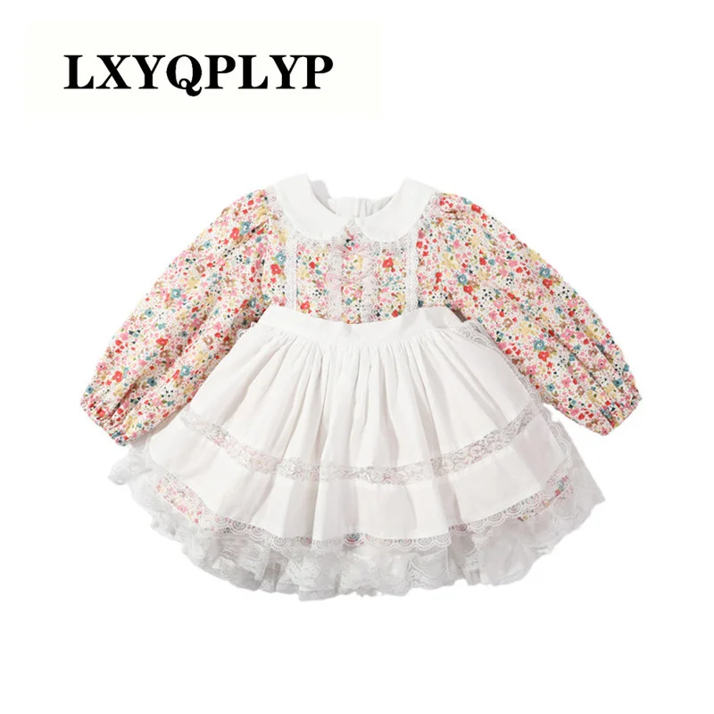

Girls Lolita Princess Dress 2022 New Spring and Autumn New Western Lace Stitching Dress Girl Baby One Year Old Puffy Skirt