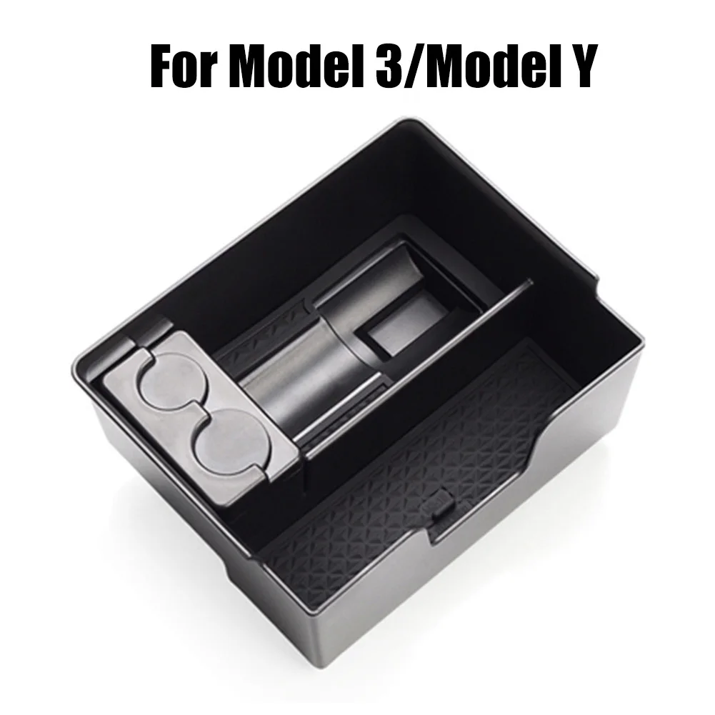 

Car Console Organizer Tray Armrest Storage Box Black ABS Car Storage Box For Tesla Model 3 2017 2018 2019