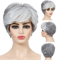 your style synthetic short wigs natural pixie cut hairstyles haircuts gray silver fluffy hair wigs for older white women females