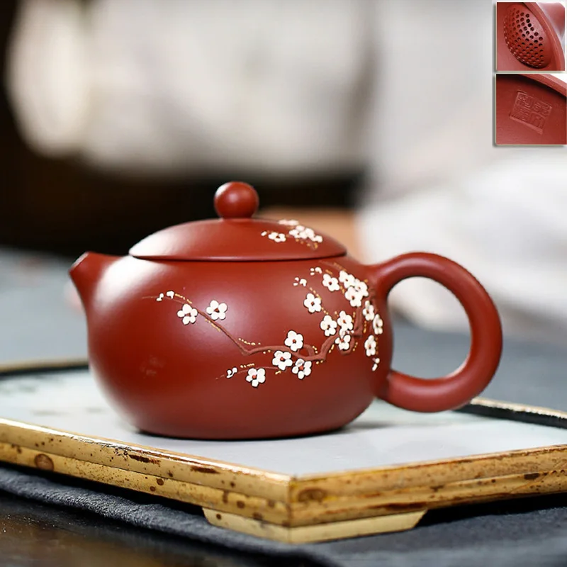 

Чайный чайник из фиолетовой глины Yixing 250 куб. См, настоящий чайник ручной работы, узоры зимы, фильтр для отверстий, элегантный чайник Xishi Zisha, чайная посуда