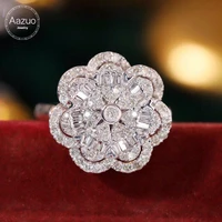 aazuo 100 18k solid white gold real diamonds 0 90ct can rotate flower ring gift for women luxury engagement halo anillos mujer
