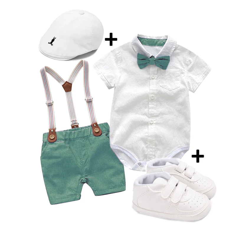 

Cute Baby Boy Clothe set Gentleman Outfit for Boy Firt Birthday Cake mah Romper uit with hoe Toddler Wedding