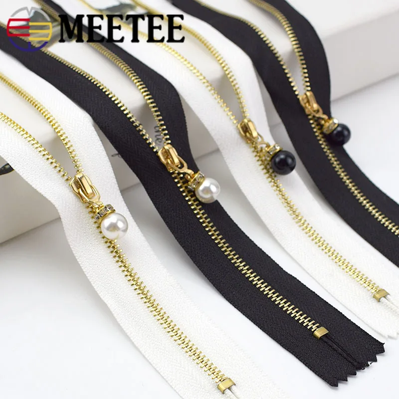 

Металлические молнии Meetee 3 #, 10 шт., 20/30 см, закрытые золотые зубья, молния, жемчужный слайдер, молния, сумка для головы, карман, искусственная к...
