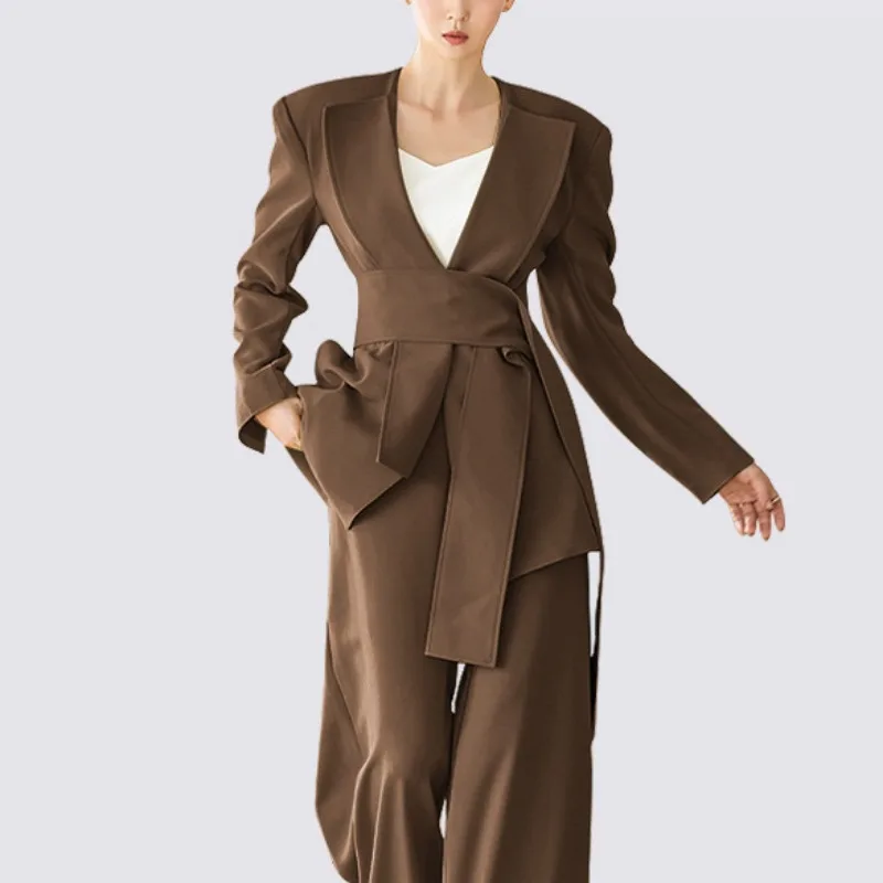 Куртка Рабочая одежда Комплекты брюк Женский топ с v-образным вырезом и поясом