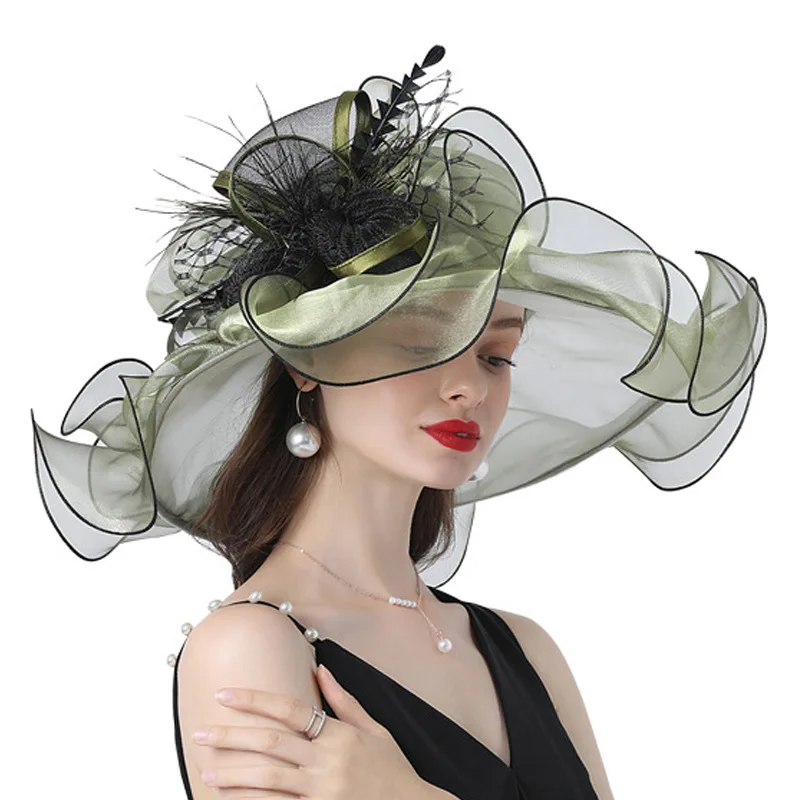 

Large Big Brim Organza Kentucky Derby Tea Fascinators For Elegant Ladies Luxury Fashion Suitable Beach Sun Mesh Summer Hat Gorra