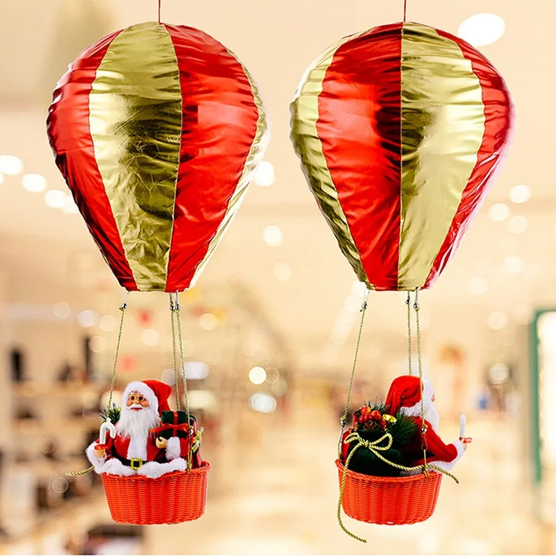 

1PC Santa Claus Hot Air Balloon Red Gold 35 Inch Lantern Lampshade DIY Crafts Ceiling Hanging Xmas Decorations Party Supplies