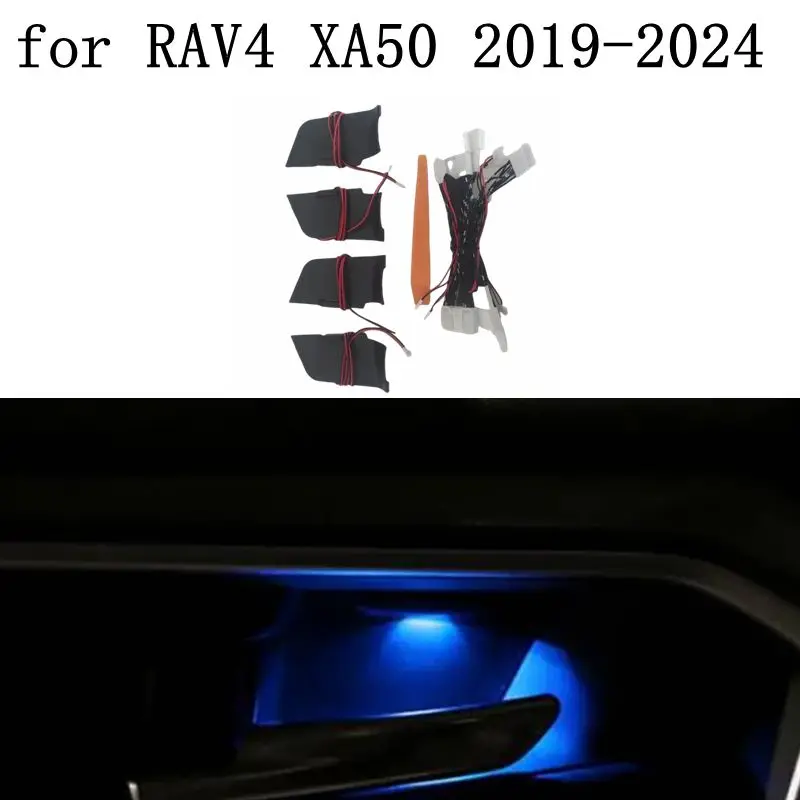 

Для 2019-2024 Toyota RAV4 Внутренняя дверь чаша лампа устанавливаемая ручка светодиодная атмосфера освещение внутреннее окружающее освещение автомобиля декоративный светильник