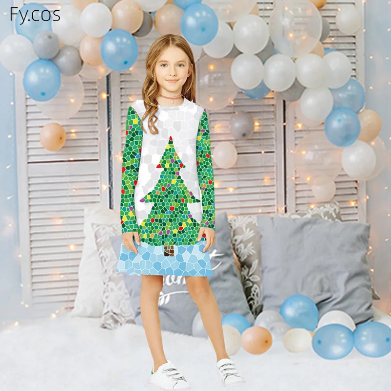 

Christmas dress for girls cosplay wear dresses for kids Snowman Santa Claus long sleeve dress fashionable party