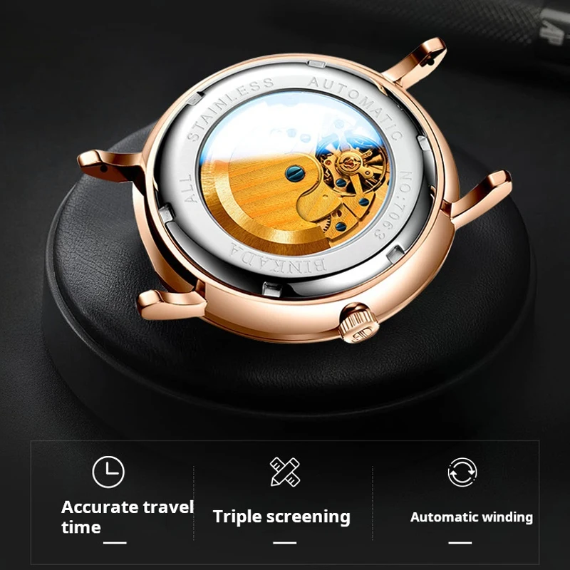 BINKADA Фирменные новые механические часы мужские автоматические деловые из