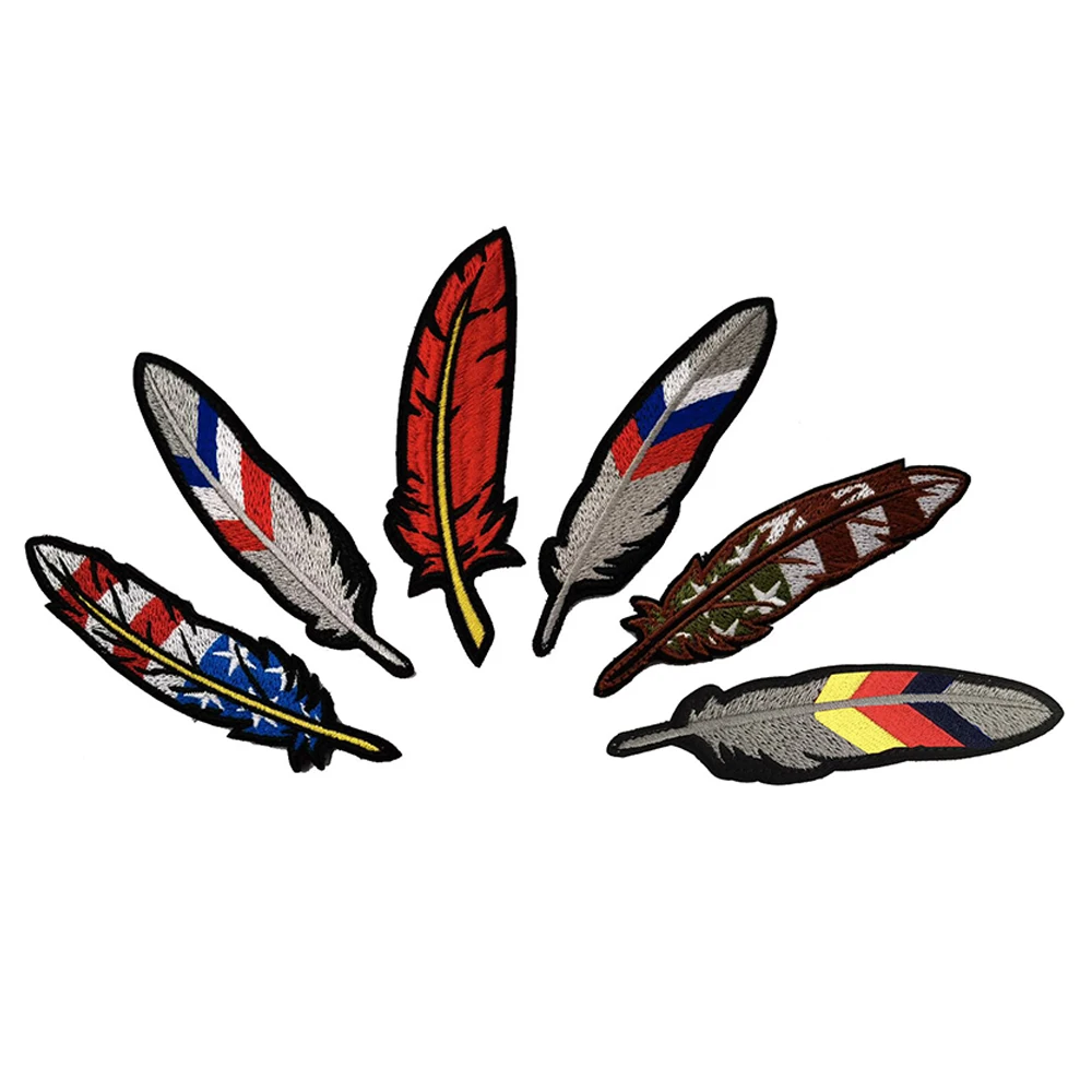 

Modern Style Feather Embroidery Cloth Pastes American French Russian Bag Stickers Polyester Material Costume Patch Iron-On
