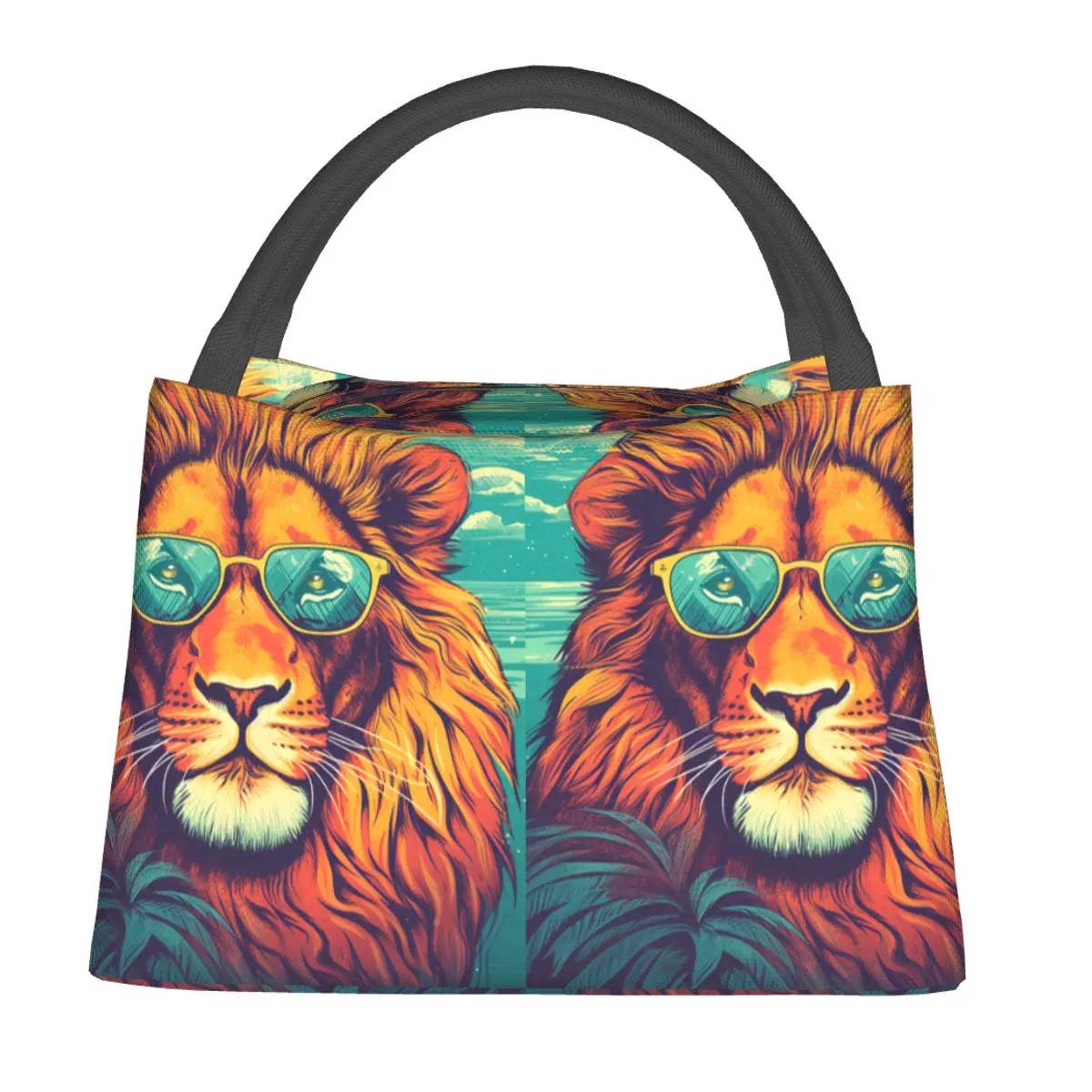 

Lion Lunch Bag Graphic Illustration Sunglasses Portable Lunch Box Men Office Designer Cooler Bag Funny Oxford Thermal Lunch Bags