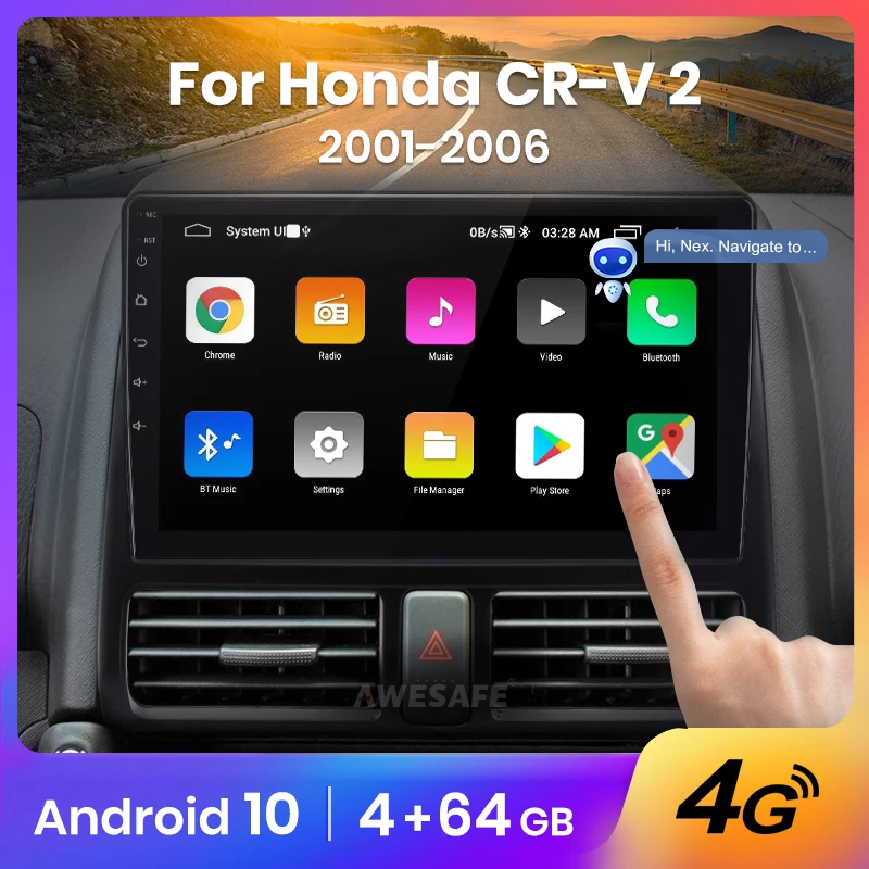 AWESAFE AI Voice 2 din Android авто радио для Honda CR-V CRV 2001 - 2006 автомобильное мультимедиа GPS трек