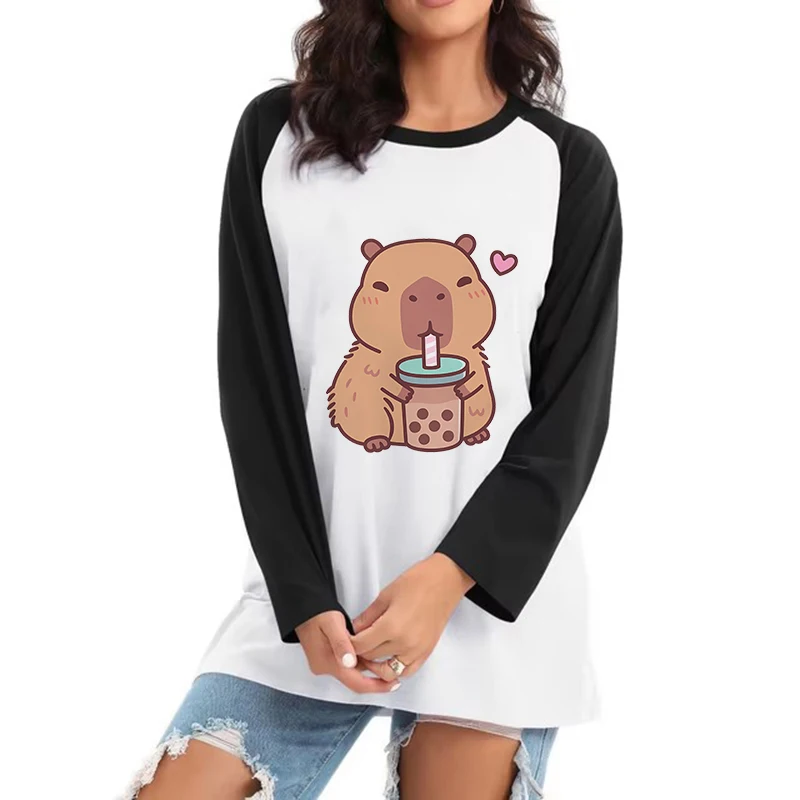 Funny Mange Tshirt Harajuku Y2k Tops Cartoon Capybara Gothic Long Sleeve Tee Shirt for Women Men Fashion Graphic T-shirt Clothes