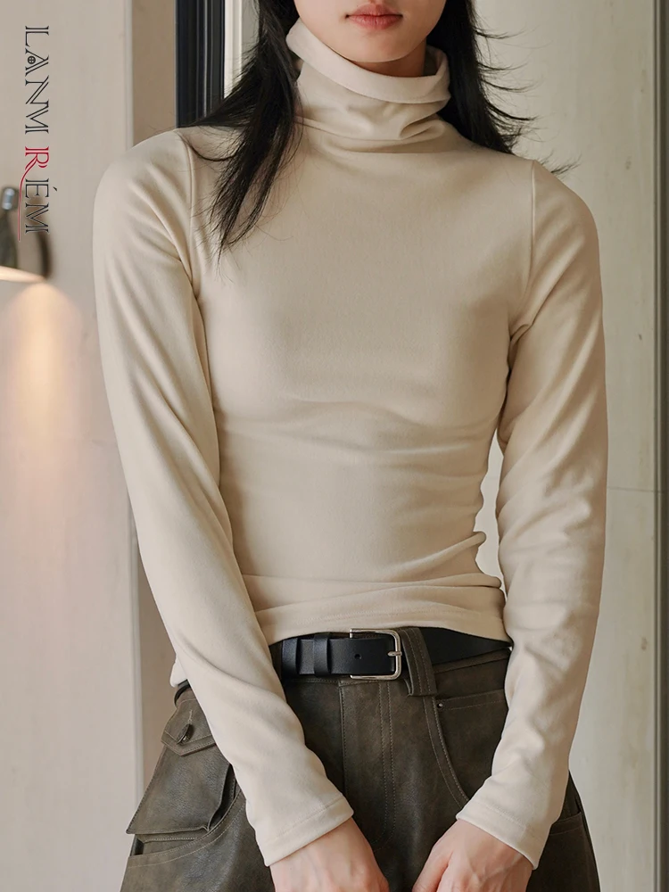 

LANMREM Женская Однотонная футболка универсальная водолазка с длинными рукавами облегающие Женские топы Мода 2023 Осенняя новая одежда 2AA3077