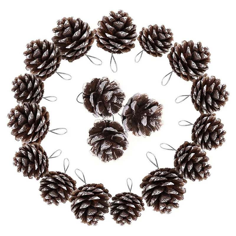 

Christmas Tree Decoration Festive Decoration White Border Pine Cones With Artificial Snow Advent Christmas Tree Pendant