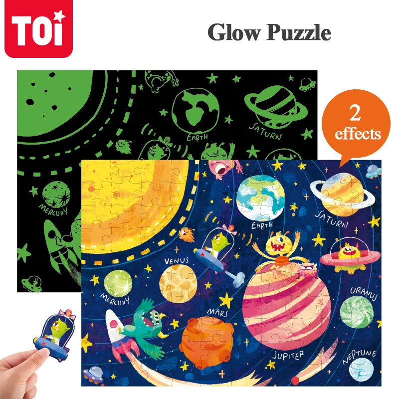 

TOI 96PCS Children Puzzle Montessori Cognitive Jigsaw Luminous Educational Toy Cartoon Scene Game Over 3 Years Old Kids Gift