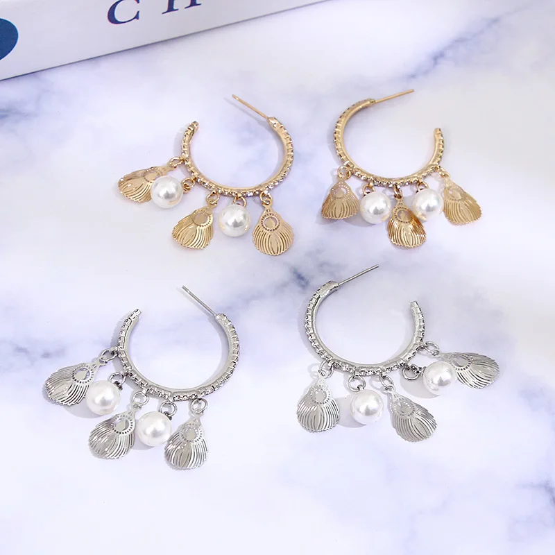 

2022 New Small Fresh Tassel Geometric Type Baroque Pearl Shell Women's Simple Fashion Earrings