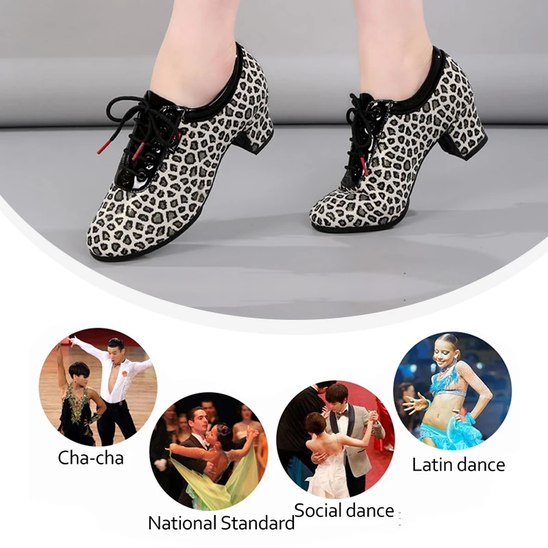 SWDZM New Women Tango/Latin Dance Shoes Soft Bottom Leopard Print Modern Salsa Dancing Shoes For Girls Ladies 3cm-5cm Heels