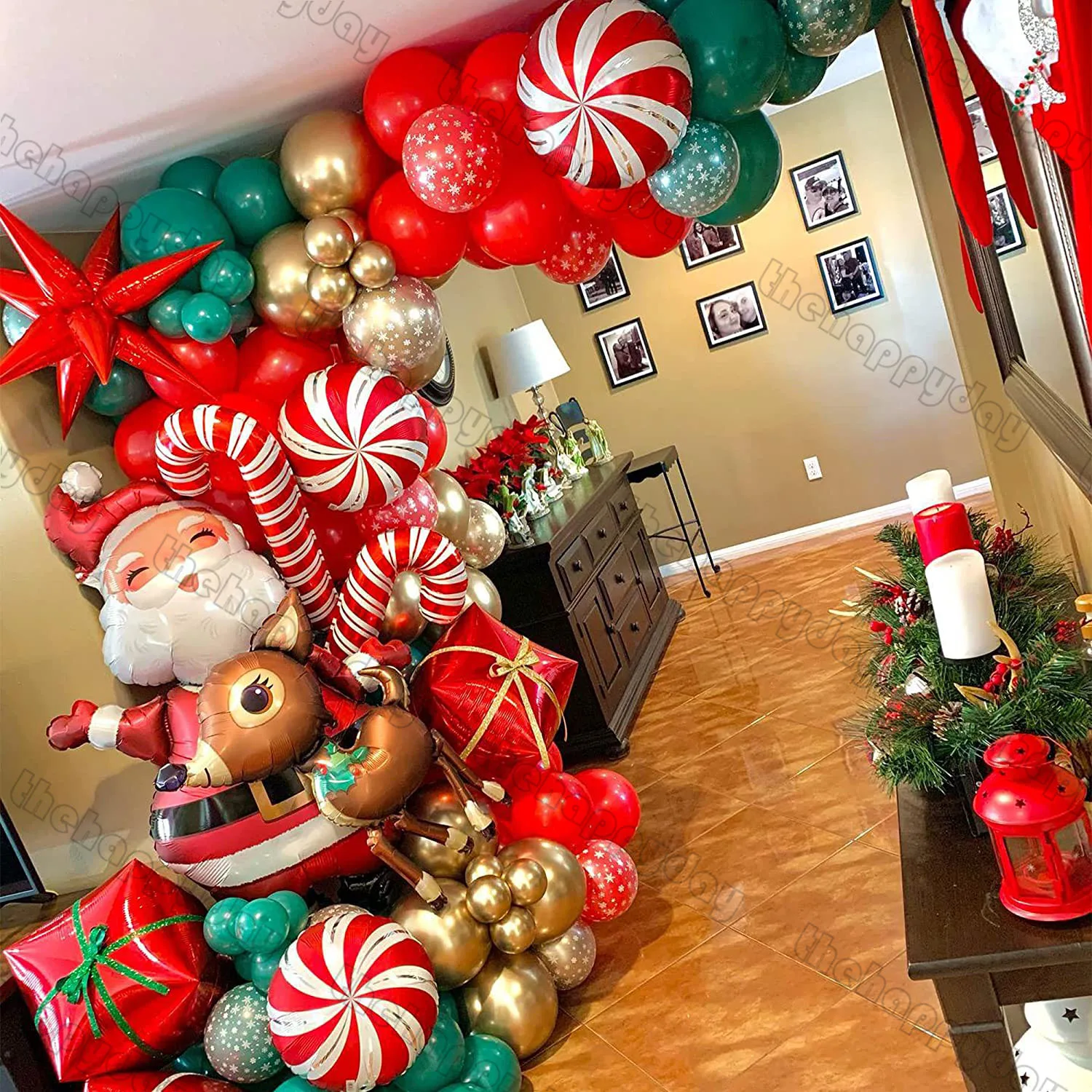 Christmas Balloon Arch Green Gold Red Box Candy Balloons Garland Cone Explosion Star Foil Balloons New Year Christma Party Decor