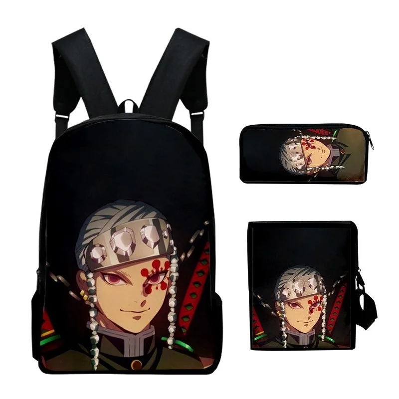 Demon Slayer Season 2 New Children Cartoon Large Backpacks 3-piece Set Nezuko Tanjirou Shoulder Bags with Cute Pen Bag All-match