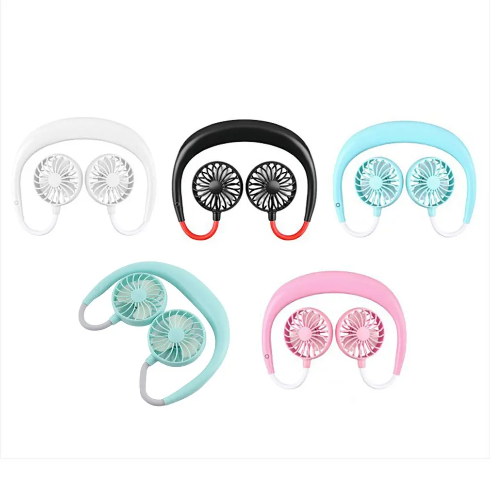 

Summer USB Portable Fan Cooling Fan Hands-Free Neck Fan Hanging Rechargeable Mini Sports Fan 3 Speed Adjustable Neck Dual Fan