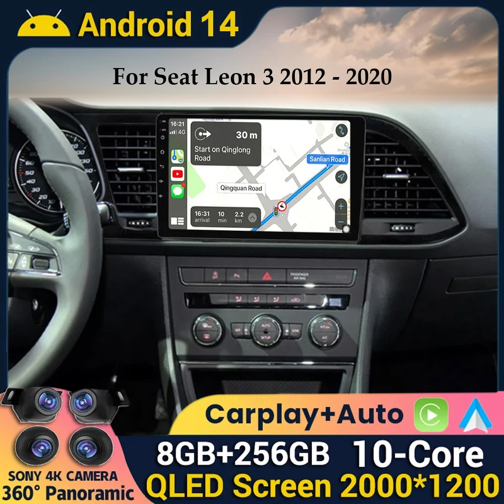 Автомагнитола для Seat Leon 3 MK3 2012-2020 Android 14 Wi-Fi + 4G GPS-навигация мультимедийный