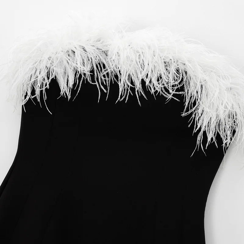 Короткие корсетные платья TRAF осень 2024 мини-платья с открытыми плечами и перьями