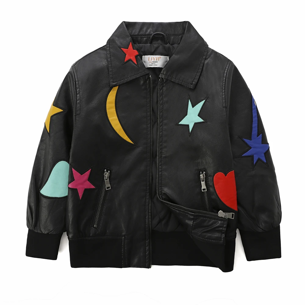 

Baby Girls Embroidery Heart Leather Jacket Zipper Fly Coat Solid Color Childrens' Spring Autumn Kids Clothes
