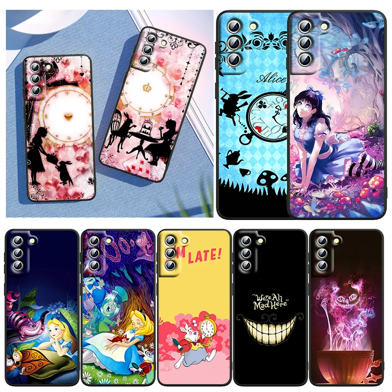 

Phone Case For Samsung S22 S21 S20 FE Ultra Pro Lite S10 5G S10E S9 S8 S7 Plus Edge Disney Alice in Wonderland Black Cover