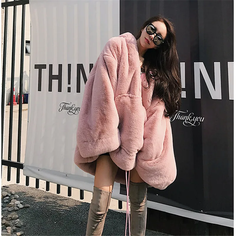 Fashion Oversized Woman Faux Fur Coat 2023 Winter Warm Thick Hooded Long Coats Women Jacket Loose Plush Overcoat Fluffy Jackets