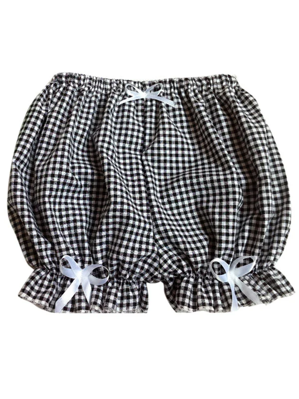 Sweet Lolita Bloomers Two-Toned Plaids Bows Cotton Lolita Leggings For Girl