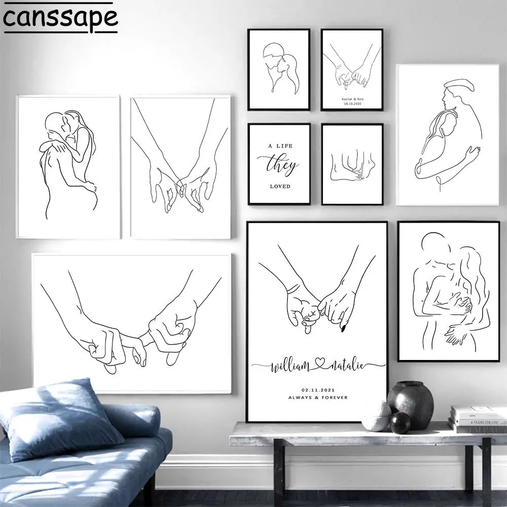 

Personalized Print Pictures Couple Names and Date Wall Art Canvas Painting Wedding Anniversary Gift Poster Mural Room Decoration