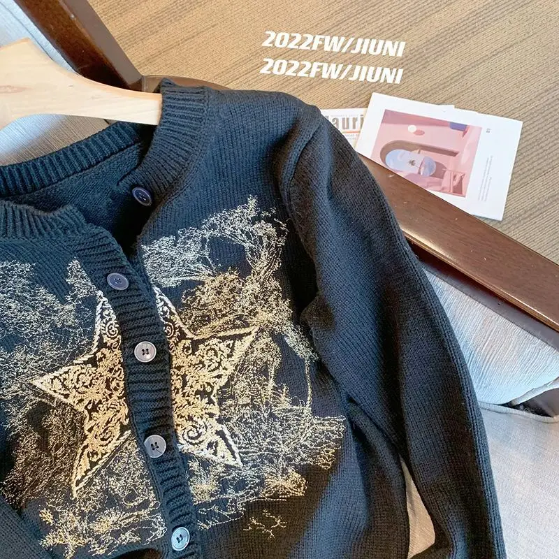 Винтажный высококачественный вязаный кардиган с вышивкой свитер для женщин