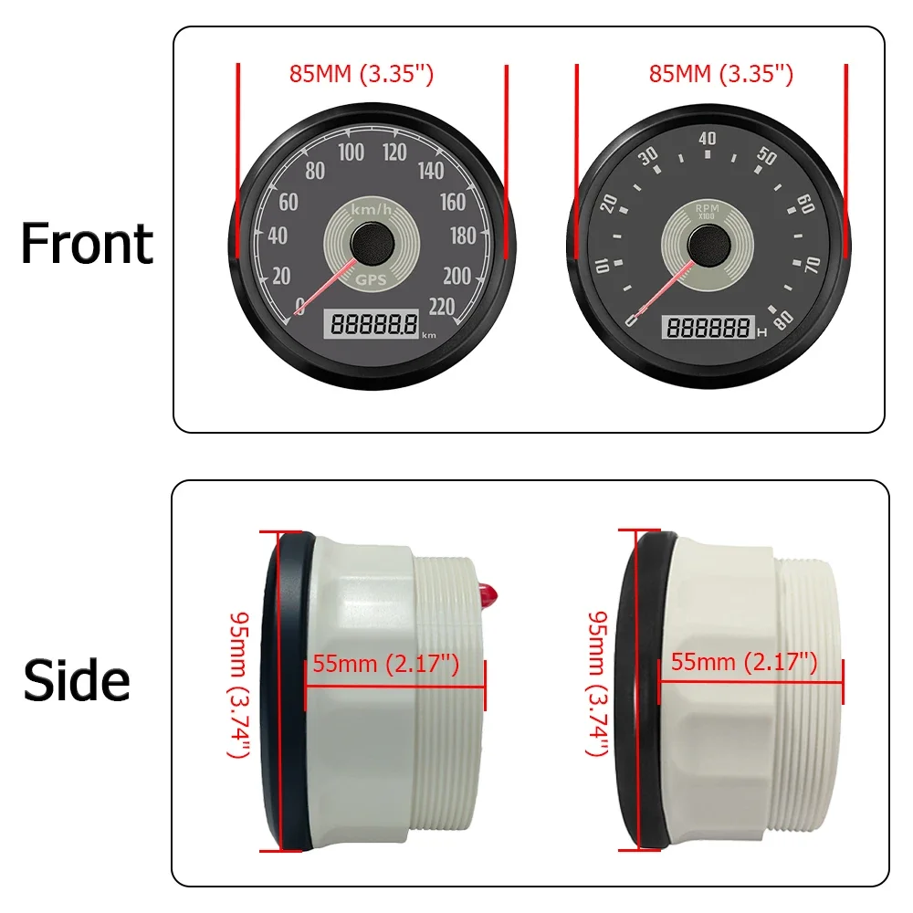 ELING 2 Gauge Set 85 мм GPS спидометр 0-160MPH 220 км/ч + тахометр 0-8000 об/мин с красной желтой
