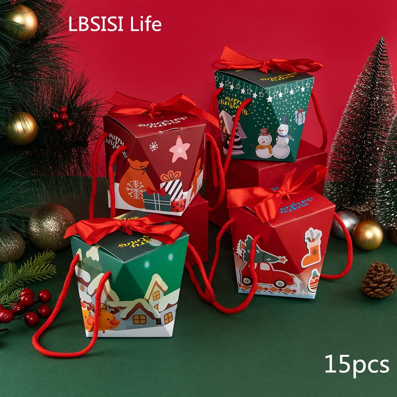 

Рождественские подарочные коробки из крафт-бумаги с яблоком LBSISI Life, 15 шт., упаковочные принадлежности ручной работы для печенья, игрушка, шоколад, Детская модель, новый год
