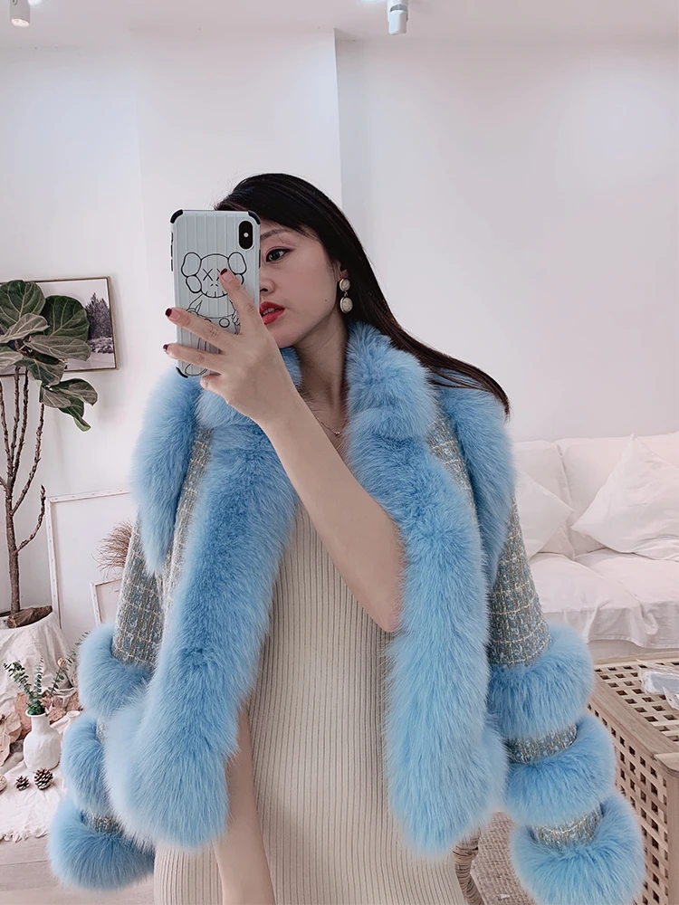 2022 New Fashion Blended Outerwear Real Fur Coat Autumn Winter Jacket Women Natural Fox Fur Thick Warm Streetwear