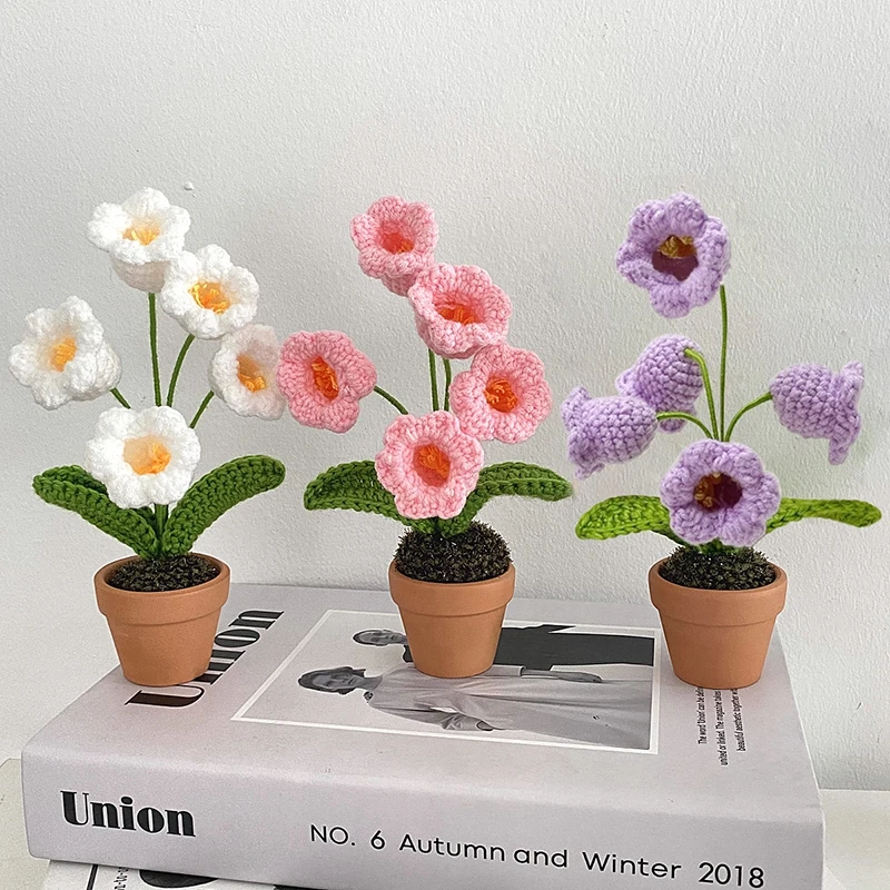 

Homemade Crochet Flower Finished Hand Woven Flowers Hand Knitted Immortal Flower Crochet Potted Plant Balcony Desktop Ornament