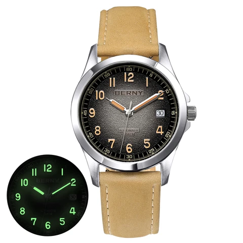 BERNY Frosted Dial Automatic Watch Men Luminous Mechanical Seagull ST2130 Wristwatch Sapphire Luxury Men Watch 10ATM Waterproof