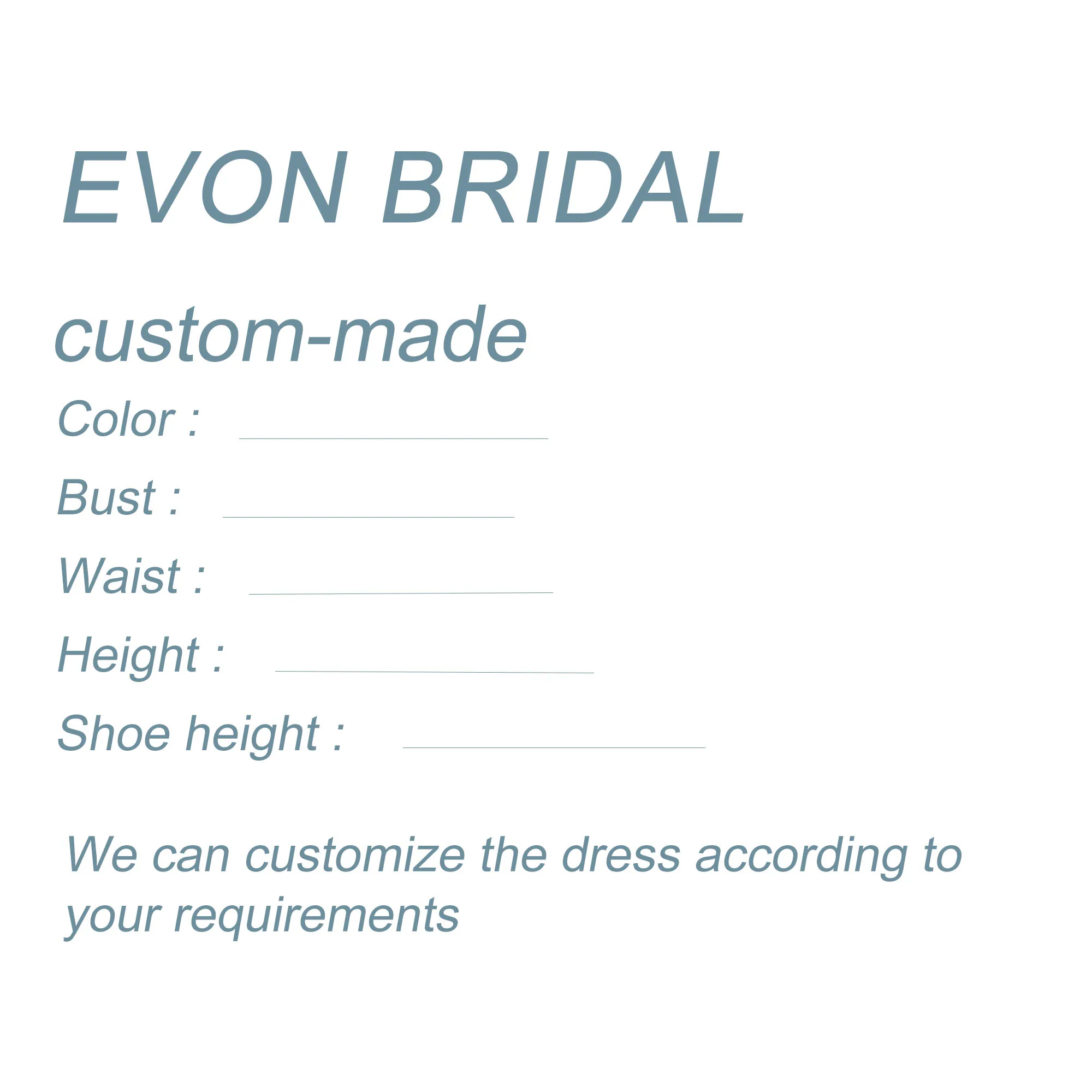 EVON BRIDAL Дополнительная индивидуальная плата Вечерние платья на заказ Платье для выпускного вечера Вечерние платья Ускоренная плата за доставку (art.: 3920d0d7abb1e) - 3920d0d7abb1e