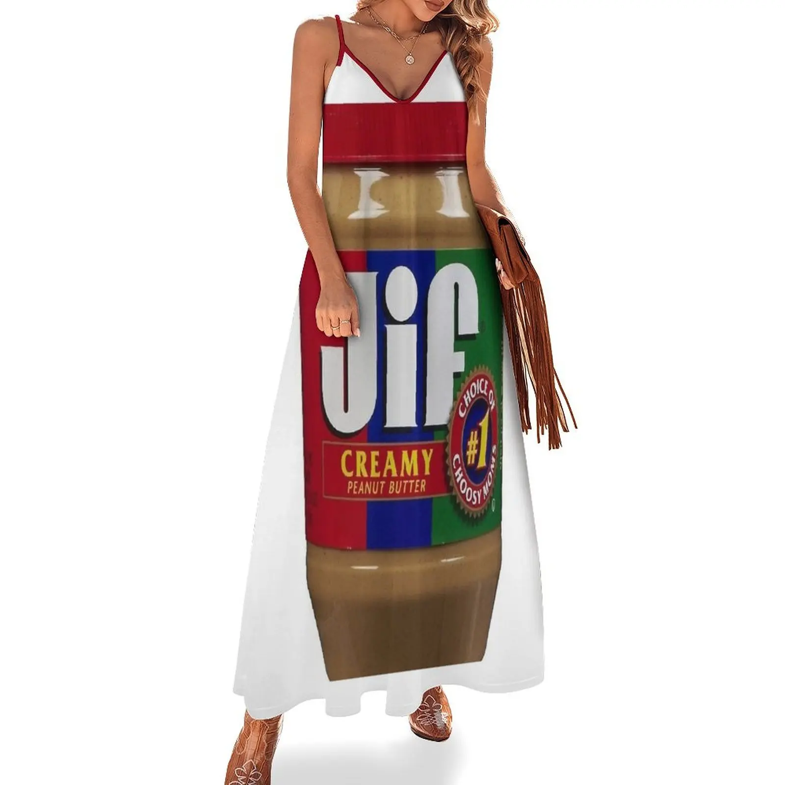 Jif Peanut Butter (Экстра Кремовое) - Длинное платье без рукавов Женские летние платья