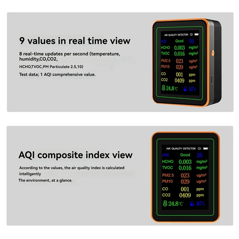 10 в 1 монитор качества воздуха AQI HCHO TVOC PM2.5 PM10 CO CO2 тестер температуры и влажности