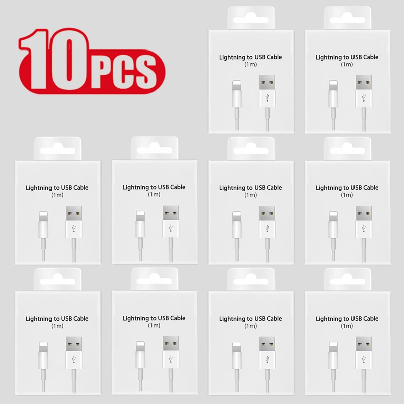 

10 PCS Original USB Cable for iPhone 8 7 6 14 Plus X XR XS Max 11 12 13 Pro Fast Charging USB Data Charger Cable With Retail Box