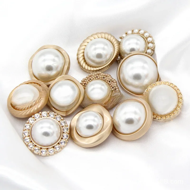 10 шт. жемчужные золотые металлические женские пуговицы для пальто одежды