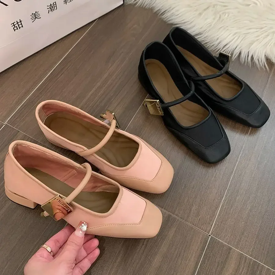 

Autumn Designer Women Mary Jane Shoes Fashion Shallow Buckle Low Heel Shoes Ladies Elegant Square Toe Pumps